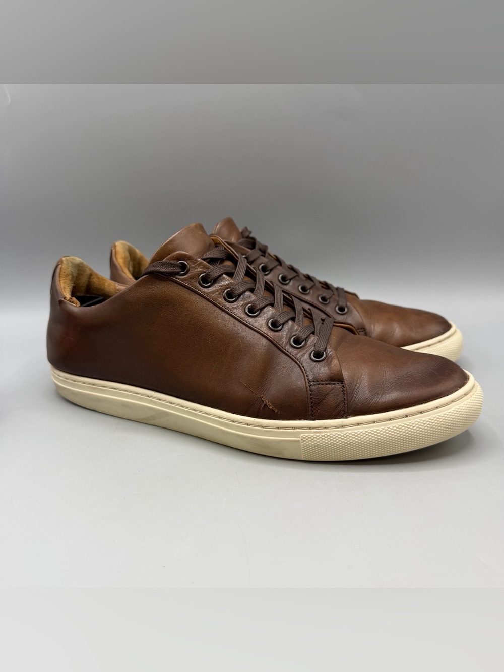 Thursday Everyday Brown Leather Sneaker Shoes Men Size 9.5 Brown White.